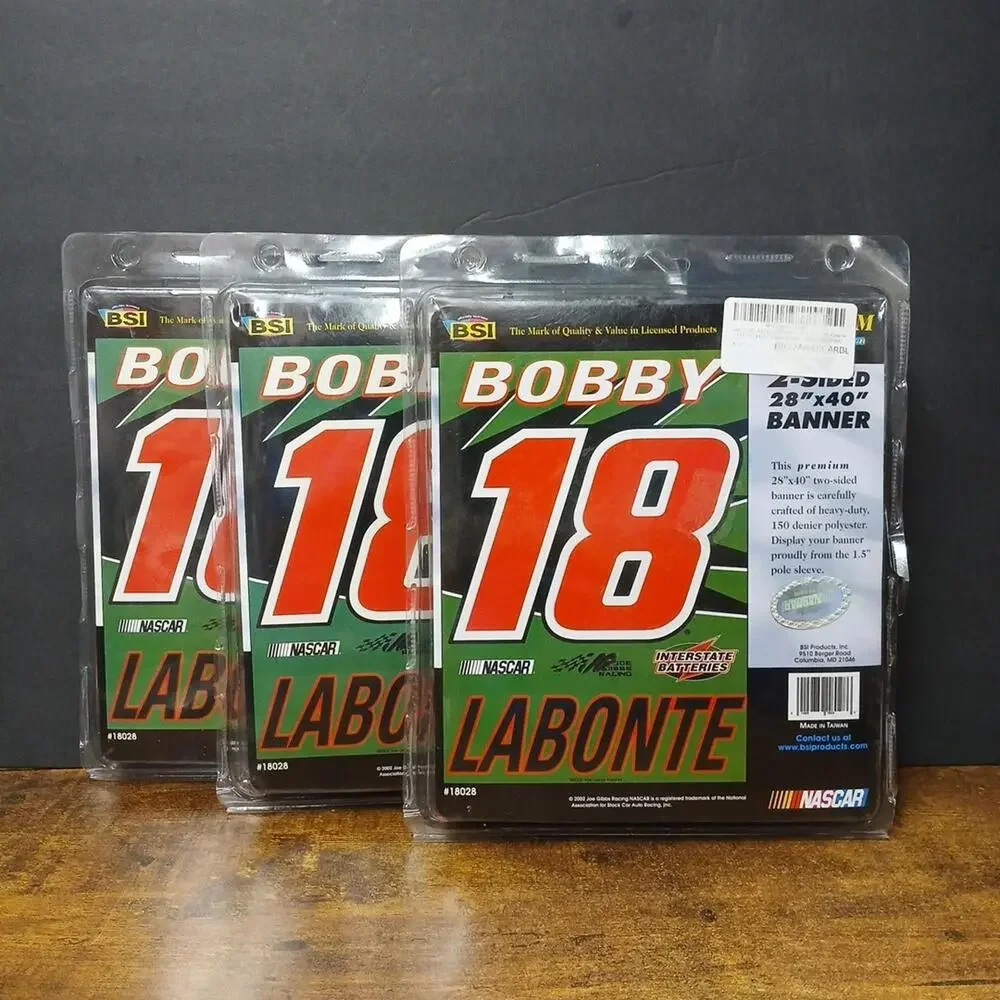 Lot of 3 NASCAR #18 BOBBY LABONTE INTERSTATE RACING 2-SIDED BANNERS - 28" x 40" - Picture 1 of 2